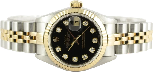 Title: Datejust Lady 79173 (New)
Brand: Rolex
Model: Datejust
Ref: 79173
Category: Dress
Diameter: 26mm
Functions: Dato
Year: 2000
Price: 39990
Condition: 8.0
Dial Color: Sort
Strap: Metal
Case material: Andet
Gender: Dame
Match: 100.0%
Billedet er ejet af Dreamwatch (753957) Et Rolex ur