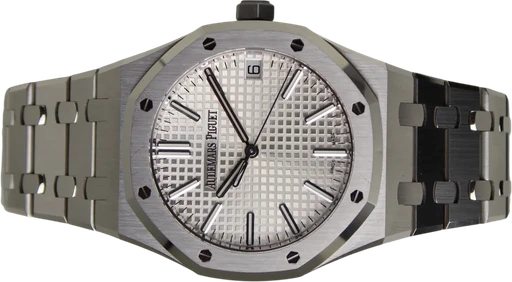 Title: Royal Oak 50th Anniversary Ref. 15510St.OO.1320St.03
Brand: Audemars Piguet
Model: Royal Oak 50th Anniversary Ref. 15510St.OO.1320St.03
Ref: 15510St.OO.1320St.03
Category: Dress
Diameter: 41mm
Functions: Dato
Year:
Price:
Condition: 10.0
Dial Color: Sølv
Strap: Metal
Case material: Stål
Gender: Herre
Match: 100.0%
Billedet er ejet af ETP Watches (267238) Et Audemars Piguet ur