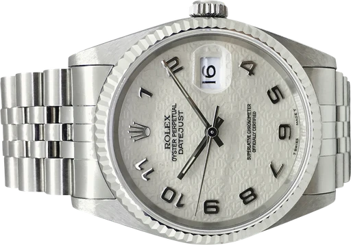 Title: Datejust 36 mm Jubilee skive
Brand: Rolex
Model: Datejust 36
Ref: 16234
Category: Dress
Diameter: 36mm
Functions: Dato
Year: 1997
Price: 48000
Condition: 10.0
Dial Color: Hvid
Strap: Metal
Case material: Stål
Gender: Herre
Match: 100.0%
Billedet er ejet af Franz Jaeger & Me (101805) Et Rolex ur