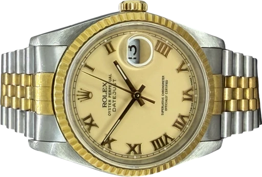 Title: Datejust 36 Guld/Stål Cream Dial. (New)
Brand: Rolex
Model: Datejust 36
Ref: 16233
Category: Dress
Diameter: 36mm
Functions: Dato
Year: 1989
Price: 48000
Condition:
Dial Color: Gul
Strap: Metal
Case material: Andet
Gender: Herre
Match: 100.0%
Billedet er ejet af Franz Jaeger & Me (725302) Et Rolex ur
