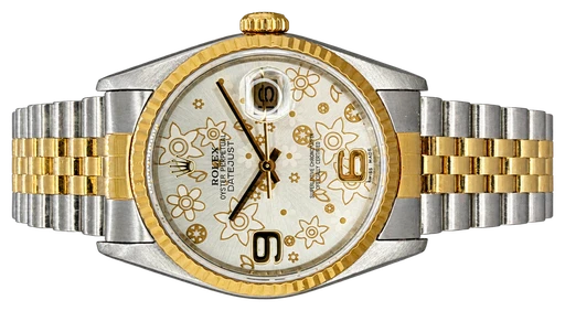 Titel: Datejust 36 Guld/Stål Blomster skive
Mærke: Rolex
Model: Datejust 36
Ref.: 16233
Årgang: 1995
Tilbehør: Boks
Pris: 50.000 kr.
Diameter: 36mm
Funktioner: Dato
Skivefarve: Hvid
Rem: Metal
Kassemateriale: Guld
Kategori: Dress
Køn: Unisex
Match: 100.0%
Billedet ejes af Franz Jaeger & Me (889440) Et Rolex ur