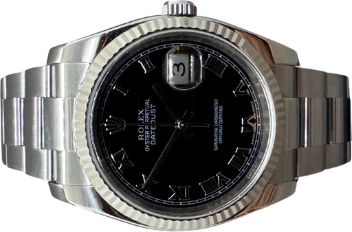 Title: Datejust 36 mm oyster lænke , sort skive
Brand: Rolex
Model: Datejust
Ref: 116234
Category: Dress
Diameter: 36mm
Functions: Dato
Year: 2007
Price: 57000
Condition:
Dial Color: Sort
Strap: Metal
Case material: Andet
Gender: Herre
Match: 100.0%
Billedet er ejet af Franz Jaeger & Me (316537) Et Rolex ur