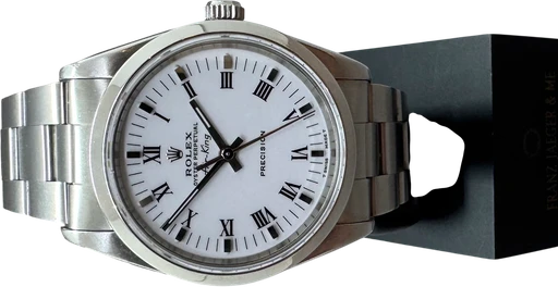 Title: Air King 34.5 mm Hvid romer
Brand: Rolex
Model: Airking
Ref: 14000
Category: Dress
Diameter: 35mm
Functions:
Year: 1991
Price: 35000
Condition:
Dial Color: Hvid
Strap: Metal
Case material: Stål
Gender: Herre
Match: 100.0%
Billedet er ejet af Franz Jaeger & Me (179129) Et Rolex ur