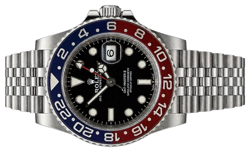 Titel: GMT-Master II Pepsi
Mærke: Rolex
Model: GMT-Master II
Ref.: 126710BLRO
Årgang: 2019
Tilbehør: Boks og Papirer
Pris: 165.000 kr.
Diameter: 40mm
Funktioner: GMT, Dato
Skivefarve: Sort
Rem: Metal
Kassemateriale: Stål
Kategori: Sport
Køn: Herre
Match: 100.0%
Billedet ejes af Franz Jaeger & Me (874580) Et Rolex ur
