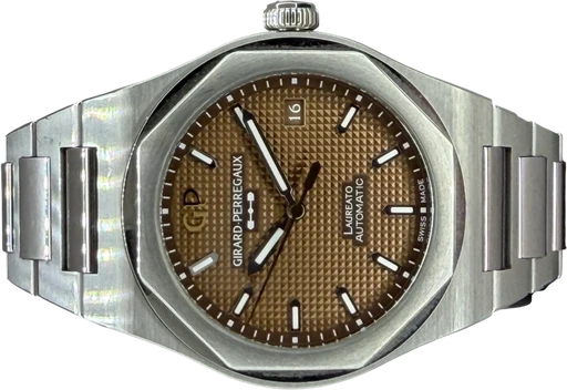 Title: Laureato Copper
Brand: Girard-Perregaux
Model: Laureato Copper
Ref: 81005-11-3154-1CM
Category: Sport
Diameter: 38mm
Functions: Dato
Year: 2025
Price: 85000
Condition: 10.0
Dial Color: Brun
Strap: Metal
Case material: Stål
Gender: Herre
Match: 100.0%
Billedet er ejet af Franz Jaeger & Me (631671) Et Girard-Perregaux ur