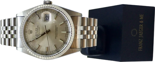 Titel: Datejust 36 med hvidguldskrans (Nyhed)
Mærke: Rolex
Model: Datejust 36
Ref.: 16234
Årgang: 1988
Tilbehør: Boks og Papirer
Pris: 48.000 kr.
Diameter: 36mm
Funktioner: Dato
Skivefarve: Grå
Rem: Metal
Kassemateriale: Guld
Kategori: Dress
Køn: Unisex
Match: 100.0%
Billedet ejes af Franz Jaeger & Me (1110398) Et Rolex ur