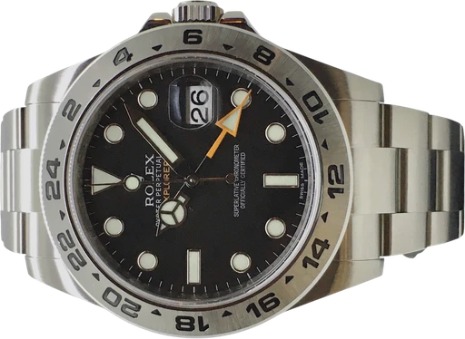 Titel: Explorer II 42mm (Nyhed)
Mærke: Rolex
Model: Explore 2
Ref.: 216570
Årgang: 2016
Tilbehør: Boks og Papirer
Pris: 65.000 kr.
Diameter: 42mm
Funktioner: Dato, GMT
Skivefarve: Sort
Rem: Metal
Kassemateriale: Stål
Kategori: Sport
Køn: Herre
Match: 100.0%
Billedet ejes af Franz Jaeger & Me (1027524) Et Rolex ur