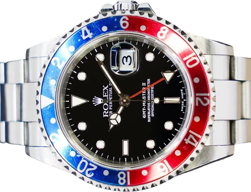 Title: GMT-Master II (Coke) (New)
Brand: Rolex
Model: GMT-Master II
Ref: 16710
Category: Pilot
Diameter: 40mm
Functions: GMT, Dato
Year: 2003
Price: 92995
Condition: 8.5
Dial Color: Sort
Strap: Metal
Case material: Stål
Gender: Herre
Match: 100.0%
Billedet er ejet af GP Watches (812947) Et Rolex ur