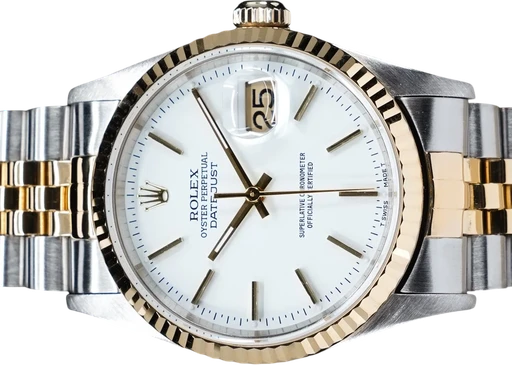 Title: Datejust 16233 (New)
Brand: Rolex
Model: Datejust 16233
Ref: 16233
Category: Dress
Diameter: 36mm
Functions: Dato
Year: 1995
Price: 52995
Condition: 8.5
Dial Color: Hvid
Strap: Metal
Case material: Guld
Gender: Herre
Match: 100.0%
Billedet er ejet af GP Watches (905589) Et Rolex ur