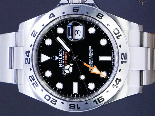 Title: Explorer II
Brand: Rolex
Model: Explorer II
Ref: 216570
Category: Sport
Diameter: 42mm
Functions: Dato, GMT
Year: 2018
Price: 56995
Condition: undefined
Dial Color: Sort
Strap: Metal
Case material: Stål
Gender: Herre
Match: 100.0%
Billedet er ejet af GP Watches (316429) Et Rolex ur