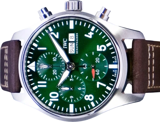Title: Pilot 41
Brand: IWC
Model: Pilot
Ref: IW388103
Category: Pilot
Diameter: 41mm
Functions: Kronograf, Dato, Ugedag
Year: 2025
Price: 44995
Condition: 10.0
Dial Color: Grøn
Strap: Læder
Case material: Stål
Gender: Herre
Match: 100.0%
Billedet er ejet af GP Watches (407148) Et IWC ur