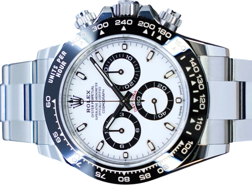 Title: Daytona 116500LN Panda (New)
Brand: Rolex
Model: Daytona
Ref: 116500
Category: Racing
Diameter: 40mm
Functions: Kronograf
Year: 2023
Price: 204995
Condition: 10.0
Dial Color: Hvid
Strap: Metal
Case material: Stål
Gender: Herre
Match: 100.0%
Billedet er ejet af GP Watches (749619) Et Rolex ur