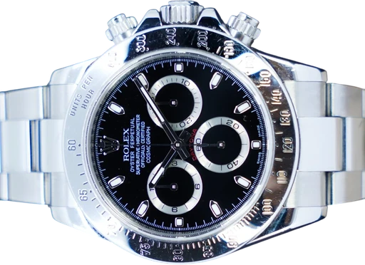 Title: Daytona
Brand: Rolex
Model: Daytona
Ref: 116520
Category: Racing
Diameter: 40mm
Functions: Kronograf
Year: 2012
Price: 139995
Condition: 8.5
Dial Color: Sort
Strap: Metal
Case material: Stål
Gender: Herre
Match: 100.0%
Billedet er ejet af GP Watches (692938) Et Rolex ur
