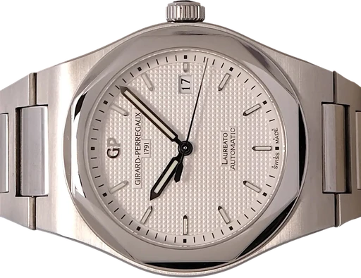 Title: Girard Perregaux Laureato
Brand: Girard-Perregaux
Model: Laureato 225th Anniversary Limited Edition
Ref: 81000
Category: Sport
Diameter: 41mm
Functions: Dato
Year: 2020
Price: 79995
Condition: 9.5
Dial Color: Hvid
Strap: Metal
Case material: Stål
Gender: Herre
Match: 100.0%
Billedet er ejet af GP Watches (101435) Et Girard-Perregaux ur