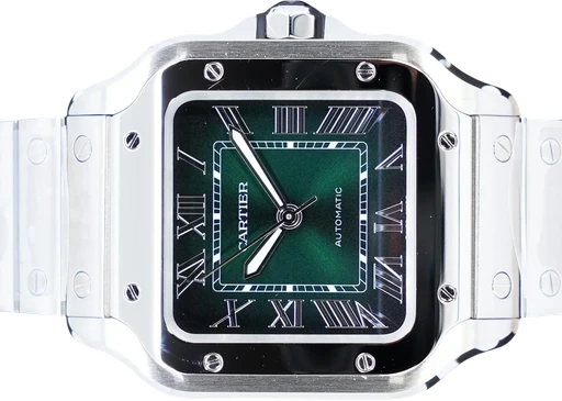 Title: Santos Medium
Brand: Cartier
Model: Santos Medium
Ref: WSSA0061
Category: Dress
Diameter: 35mm
Functions:
Year: 2026
Price: 53995
Condition: 10.0
Dial Color: Grøn
Strap: Læder
Case material: Stål
Gender: Unisex
Match: 100.0%
Billedet er ejet af GP Watches (870149) Et Cartier ur