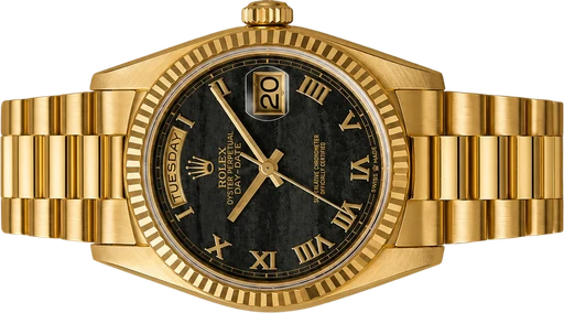 Titel: Day-Date 36 (Nyhed)
Mærke: Rolex
Model: Day-Date 36
Ref.: 18238
Kategori: Dress
Diameter: 36mm
Funktioner: Dato, Ugedag
Årgang: 1993
Pris: 345000
Stand: 8.0 (Brugt)
Skivefarve: Sort
Rem: Metal
Kassemateriale: Guld
Køn: Herre
Match: 100.0%
Billedet ejes af Hvelplund (940533) Et Rolex ur