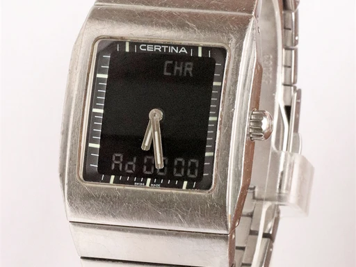 Title: Analog/Digital
Brand: Certina
Model: KU2223 / 196.7.165.42
Ref: KU2223 / 196.7.165.42
Category: Sport
Diameter: 38mm
Functions: Kronograf
Year: 1980
Price: 2600
Condition: undefined
Dial Color: Sort
Strap: Metal
Case material: Stål
Gender: Herre
Match: 100.0%
Billedet er ejet af Krognos (102265) Et Certina ur
