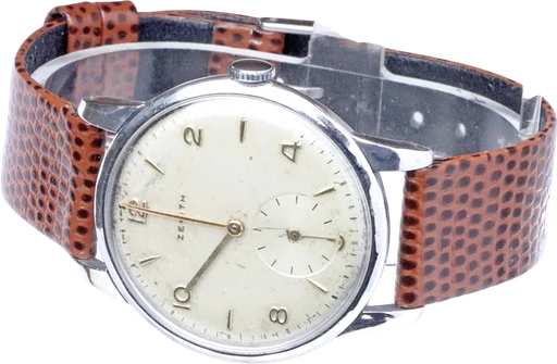 Title: KU2709 / 922B052
Brand: Zenith
Model: KU2709 / 922B052
Ref: KU2709 / 922B052
Category: Dress
Diameter: 36mm
Functions:
Year: 1950
Price: 4000
Condition: 6.0
Dial Color: Hvid
Strap: Læder
Case material: Stål
Gender: Herre
Match: 100.0%
Billedet er ejet af Krognos (102306) Et Zenith ur
