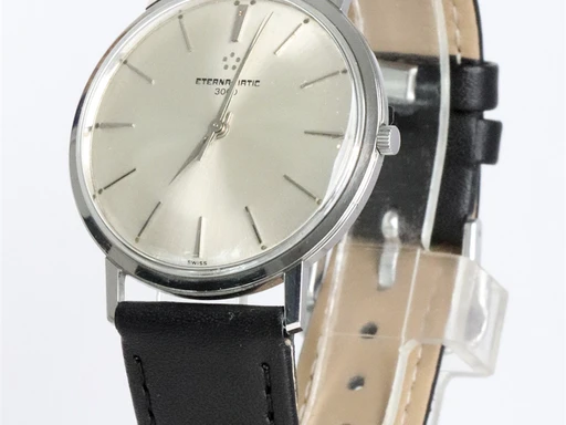 Title: Matic 3000
Brand: Eterna
Model: 3000
Ref: KU5006
Category: Dress
Diameter: 34mm
Functions:
Year: 1960
Price: 4200
Condition: undefined
Dial Color: Sølv
Strap: Læder
Case material: Stål
Gender: Herre
Match: 100.0%
Billedet er ejet af Krognos (142138) Et Eterna ur