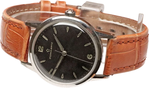 Title: Matic
Brand: Eterna
Model: Eterna Matic
Ref: KU2185 / 3658966
Category: Dress
Diameter: 35mm
Functions:
Year: 1950
Price: 4000
Condition: 6.0
Dial Color: Sort
Strap: Læder
Case material: Stål
Gender: Herre
Match: 100.0%
Billedet er ejet af Krognos (102299) Et Eterna ur