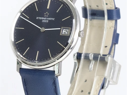 Title: Matic 3000
Brand: Eterna
Model: 3003
Ref: KU5005
Category: Dress
Diameter: 35mm
Functions: Dato
Year: 1970
Price: 4200
Condition: undefined
Dial Color: Blå
Strap: Læder
Case material: Stål
Gender: Herre
Match: 100.0%
Billedet er ejet af Krognos (142137) Et Eterna ur