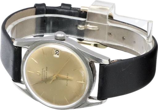 Title: Universal Genéve Polerouter Date
Brand: Universal Geneve
Model: Polerouter Date
Ref: KU5031
Category: Dress
Diameter: 33mm
Functions: Dato
Year: 1960
Price: 6800
Condition: 6.0
Dial Color: Gul
Strap: Læder
Case material: Stål
Gender: Herre
Match: 100.0%
Billedet er ejet af Krognos (136001) Et Universal Geneve ur