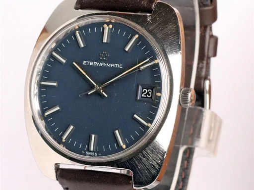 Title: Matic
Brand: Eterna
Model: 214P
Ref: KU2188 / 148T
Category: Dress
Diameter: 36mm
Functions: Dato
Year: 1970
Price: 4200
Condition: 6.0
Dial Color: Blå
Strap: Læder
Case material: Stål
Gender: Herre
Match: 100.0%
Billedet er ejet af Krognos (102300) Et Eterna ur