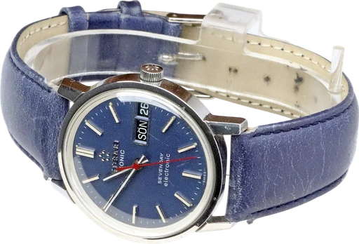 Title: Sonic Sevenday Electronic
Brand: Eterna
Model:
Ref: KU2939 / 5937619
Category: Dress
Diameter: 35mm
Functions: Dato, Ugedag
Year: 1960
Price: 5000
Condition: 6.0
Dial Color: Blå
Strap: Læder
Case material: Stål
Gender: Unisex
Match: 100.0%
Billedet er ejet af Krognos (102314) Et Eterna ur