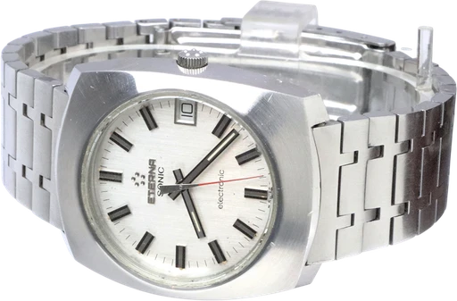 Title: Sonic Electronic
Brand: Eterna
Model: Sonic Electronic
Ref: KU3236
Category: Dress
Diameter: 36mm
Functions: Dato
Year: 1970
Price: 4000
Condition: 6.0
Dial Color: Sølv
Strap: Metal
Case material: Stål
Gender: Unisex
Match: 100.0%
Billedet er ejet af Krognos (102328) Et Eterna ur