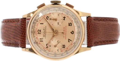 Titel: chronograph herrearmbåndsur af 18 kt. guld (Nyhed)
Mærke: Dulfi
Model: chronograph
Ref.: null
Årgang:
Tilbehør:
Stand: 7.0 (Brugt)
Pris: 10.000 kr.
Diameter: 34mm
Funktioner: Kronograf
Skivefarve: Guld
Rem: Læder
Kassemateriale: Guld
Kategori: Racing
Køn: Herre
Match: 100.0%
Billedet ejes af Lauritz (1078967) Et Dulfi ur