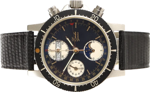 Titel: Triple Date Chronograph herreur i stål med dybblå skive, ca. år 2000 (Nyhed)
Mærke: Emka Genéve
Model: Triple Date Chronograph
Ref.: null
Årgang: 2000
Tilbehør:
Pris: 7.000 kr.
Diameter: 38mm
Funktioner: Kronograf, Dato, Ugedag, Månefase
Skivefarve: Blå
Rem: Læder
Kassemateriale: Stål
Kategori: Sport
Køn: Herre
Match: 100.0%
Billedet ejes af Lauritz (1210003) Et Emka Genéve ur