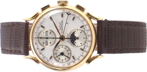 Titel: herrearmbåndsur med månefase. 18 kt guld. (Nyhed)
Mærke: Capital Orologio
Model:
Ref.: null
Årgang:
Tilbehør:
Stand: 8.0 (Brugt)
Pris: 31.000 kr.
Diameter: 36mm
Funktioner: Kronograf, Dato, Ugedag, Månefase
Skivefarve: Hvid
Rem: Læder
Kassemateriale: Guld
Kategori: Dress
Køn: Herre
Match: 100.0%
Billedet ejes af Lauritz (1006628) Et Capital Orologio ur