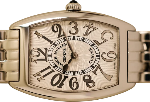 Titel: Cintrée Curvex ref. 1752QZREL (Nyhed)
Mærke: Franck Muller
Model: Cintrée Curvex
Ref.: 1752QZREL
Årgang: 2005
Tilbehør: Boks og Papirer
Stand: 8.0 (Brugt)
Pris: 20.000 kr.
Diameter: 25mm
Funktioner:
Skivefarve: Sølv
Rem: Metal
Kassemateriale: Stål
Kategori: Dress
Køn: Dame
Match: 100.0%
Billedet ejes af Limited Watches (1124024) Et Franck Muller ur