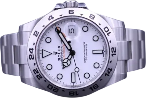 Titel: Explorer II 216570 42 mm med hvid skive – fabriksnyt i folie
Mærke: Rolex
Model: Explorer II
Ref.: 216570
Årgang: 2019
Tilbehør: Boks og Papirer
Stand: 10.0 (Nyt)
Pris: 71.000 kr.
Diameter: 42mm
Funktioner: Dato, GMT
Skivefarve: Hvid
Rem: Metal
Kassemateriale: Stål
Kategori: Sport
Køn: Herre
Match: 100.0%
Billedet ejes af MM Watches (1177447) Et Rolex ur