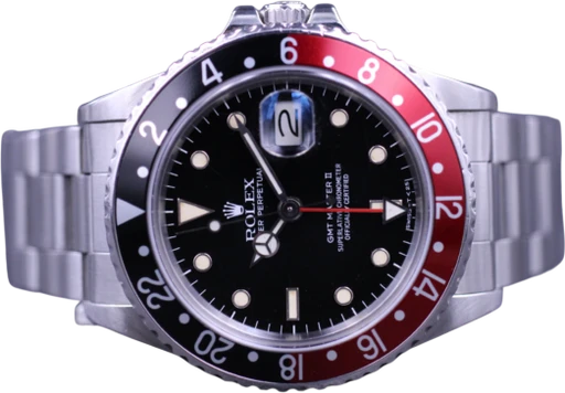 Title: GMT-MASTER II “COKE FAT LADY” “Spider Dial” 16760 – Klarlund
Brand: Rolex
Model: GMT-Master II
Ref: 16760
Category: Pilot
Diameter: 40mm
Functions: Dato, GMT
Year: 1984
Price: 117000
Condition: 9.0
Dial Color: Sort
Strap: Metal
Case material: Stål
Gender: Herre
Match: 100.0%
Billedet er ejet af MM Watches (101905) Et Rolex ur