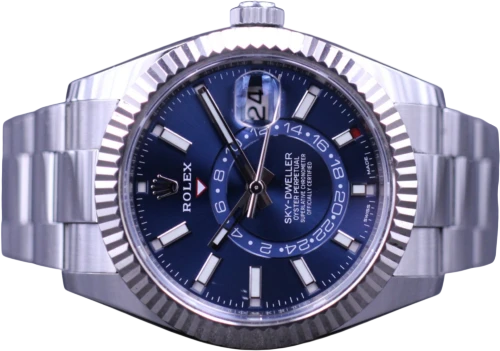 Titel: Sky-Dweller 336934 med blå skive
Mærke: Rolex
Model: Sky-Dweller
Ref.: 336934
Årgang: 2023
Tilbehør: Boks og Papirer
Stand: 9.5 (Brugt)
Pris: 150.000 kr.
Diameter: 42mm
Funktioner: Dato, GMT
Skivefarve: Blå
Rem: Metal
Kassemateriale: Stål
Kategori: Sport
Køn: Herre
Match: 100.0%
Billedet ejes af MM Watches (101900) Et Rolex ur