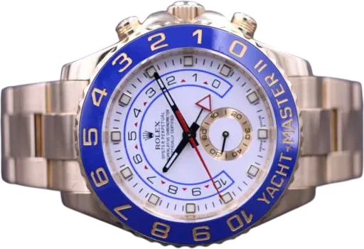 Titel: Yacht-Master II 116688 – Dansk Ad
Mærke: Rolex
Model: Yacht-Master II
Ref.: 116688
Årgang: 2009
Tilbehør: Boks og Papirer
Stand: 9.0 (Brugt)
Pris: 259.000 kr.
Diameter: 44mm
Funktioner: Kronograf
Skivefarve: Hvid
Rem: Metal
Kassemateriale: Guld
Kategori: Sport
Køn: Herre
Match: 100.0%
Billedet ejes af MM Watches (1177443) Et Rolex ur