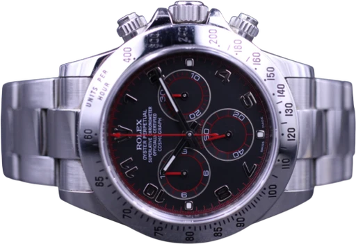 Title: Daytona 116520 – “Racing Dial” Dk Sæt
Brand: Rolex
Model: Daytona
Ref: 116520
Category: Racing
Diameter: 40mm
Functions: Kronograf
Year: 2012
Price: 160000
Condition: 9.0
Dial Color: Sort
Strap: Metal
Case material: Stål
Gender: Herre
Match: 100.0%
Billedet er ejet af MM Watches (495869) Et Rolex ur