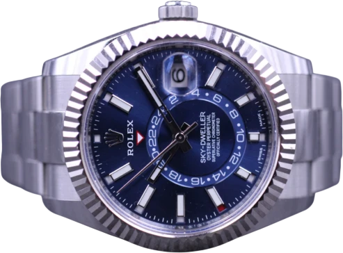 Titel: Sky-Dweller 326934
Mærke: Rolex
Model: Sky-Dweller
Ref.: 326934
Årgang: 2018
Tilbehør: Boks og Papirer
Stand: 9.5 (Brugt)
Pris: 127.000 kr.
Diameter: 42mm
Funktioner: Dato, GMT
Skivefarve: Blå
Rem: Metal
Kassemateriale: Stål
Kategori: Sport
Køn: Herre
Match: 100.0%
Billedet ejes af MM Watches (1166096) Et Rolex ur