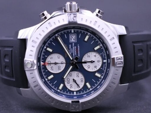 Title: Colt A1338811 (New)
Brand: Breitling
Model: Colt
Ref: A1338811
Category: Sport
Diameter: nullmm
Functions: Kronograf, Dato
Year: 2019
Price: 28000
Condition: undefined
Dial Color: Blå
Strap: Gummi
Case material: Stål
Gender: Herre
Match: 100.0%
Billedet er ejet af MM Watches (318711) Et Breitling ur