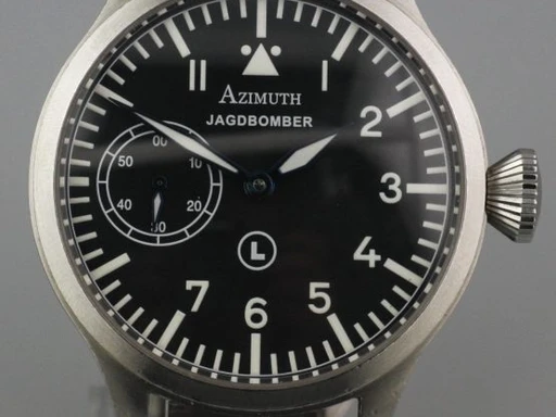 Title: 2037 – Jagdbomber – 2006
Brand: Azimuth
Model: Azimuth Jagdbomber
Ref: null
Category: Pilot
Diameter: 47mm
Functions: Dato
Year: 2006
Price: 8995
Condition: undefined
Dial Color: Sort
Strap: Læder
Case material: Stål
Gender: Herre
Match: 100.0%
Billedet er ejet af MyWatch (102122) Et Azimuth ur