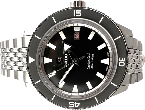 Titel: Captain Cook X Revolution
Mærke: Rado
Model: Captain Cook X Revolution
Ref.: R32105103
Årgang: 2020
Tilbehør: Boks og Papirer
Stand: 9.6 (Brugt)
Pris: 9.995 kr.
Diameter: 42mm
Funktioner: Dato
Skivefarve: Sort
Rem: Metal
Kassemateriale: Stål
Kategori: Dykker
Køn: Herre
Match: 100.0%
Billedet ejes af MyWatch (1005272) Et Rado ur
