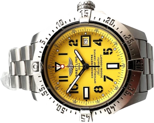 Title: 2238 – Avanger Seawolf 3000 mtr.
Brand: Breitling
Model: Avanger Seawolf
Ref: A1733010
Category: Dykker
Diameter: 45mm
Functions: Dato
Year: 2010
Price: 17995
Condition: 10.0
Dial Color: Gul
Strap: Metal
Case material: Stål
Gender: Herre
Match: 100.0%
Billedet er ejet af MyWatch (109375) Et Breitling ur