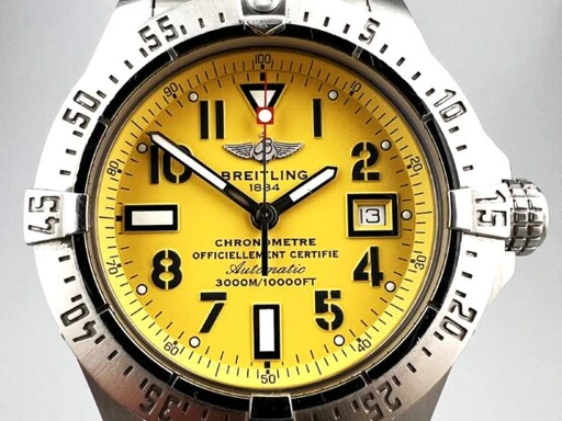 Title: 2238 – Avanger Seawolf 3000 mtr.
Brand: Breitling
Model: Breitling Avanger Seawolf
Ref: A1733010
Category: Dykker
Diameter: 45mm
Functions: Dato
Year: 2010
Price: 18995
Condition: undefined
Dial Color: Gul
Strap: Metal
Case material: Stål
Gender: Herre
Match: 100.0%
Billedet er ejet af MyWatch (109375) Et Breitling ur