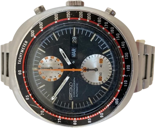 Title: 2174 – Ufo
Brand: Seiko
Model: Seiko
Ref: 6138-0012
Category: Racing
Diameter: 42mm
Functions: Kronograf, Dato, Ugedag
Year: 1977
Price: 5495
Condition: 7.0
Dial Color: Sort
Strap: Metal
Case material: Stål
Gender: Herre
Match: 100.0%
Billedet er ejet af MyWatch (102093) Et Seiko ur