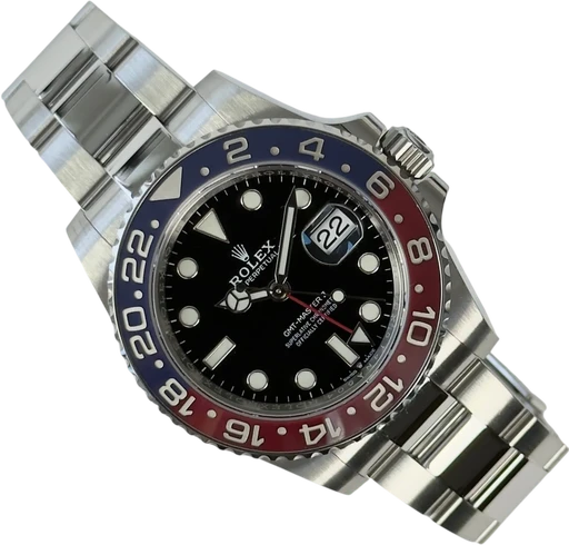 Titel: GMT-Master 126710BLRO (Pepsi) (Nyhed)
Mærke: Rolex
Model: GMT-Master
Ref.: 126710BLRO
Årgang: 2022
Tilbehør: Boks og Papirer
Stand: 9.0 (Brugt)
Pris: 145.000 kr.
Diameter: 40mm
Funktioner: Dato, GMT
Skivefarve: Sort
Rem: Metal
Kassemateriale: Stål
Kategori: Pilot
Køn: Herre
Match: 100.0%
Billedet ejes af Stæhr Preowned (1037340) Et Rolex ur