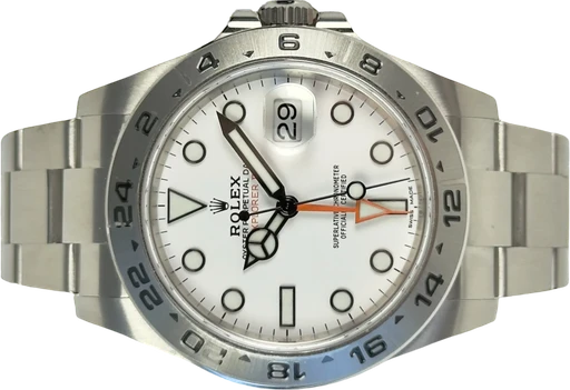 Title: Explorer II 216570
Brand: Rolex
Model: Explorer II
Ref: 216570
Category: Sport
Diameter: 42mm
Functions: Dato, GMT
Year: 2018
Price: 72000
Condition: 9.0
Dial Color: Hvid
Strap: Metal
Case material: Stål
Gender: Herre
Match: 100.0%
Billedet er ejet af Stæhr Preowned (285763) Et Rolex ur
