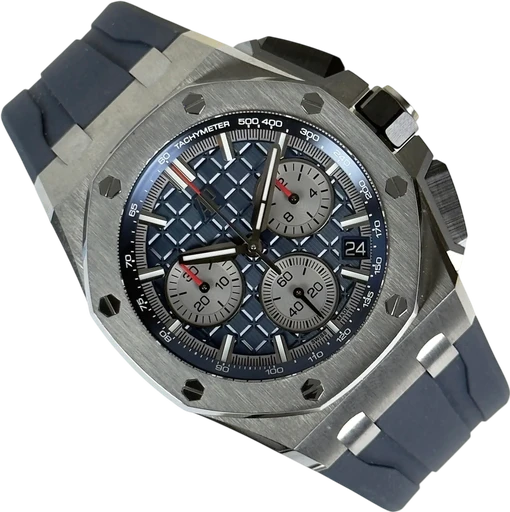 Title: Royal Oak Offshore Chronograph 26420TI.OO.A027CA.01
Brand: Audemars Piguet
Model: Royal Oak Offshore Chronograph
Ref: 26420TI.OO.A027CA.01
Category: Racing
Diameter: 43mm
Functions: Kronograf, Dato
Year: 2022
Price: 210000
Condition: 9.5
Dial Color: Blå
Strap: Gummi
Case material: Titanium
Gender: Herre
Match: 100.0%
Billedet er ejet af Stæhr Preowned (721235) Et Audemars Piguet ur