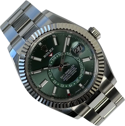 Titel: Sky-Dweller 336934
Mærke: Rolex
Model: Sky-Dweller
Ref.: 336934
Årgang: 2023
Tilbehør: Boks og Papirer
Stand: 8.5 (Brugt)
Pris: 160.000 kr.
Diameter: 42mm
Funktioner: Dato, Månefase
Skivefarve: Grøn
Rem: Metal
Kassemateriale: Stål
Kategori: Dress
Køn: Herre
Match: 100.0%
Billedet ejes af Stæhr Preowned (1083102) Et Rolex ur