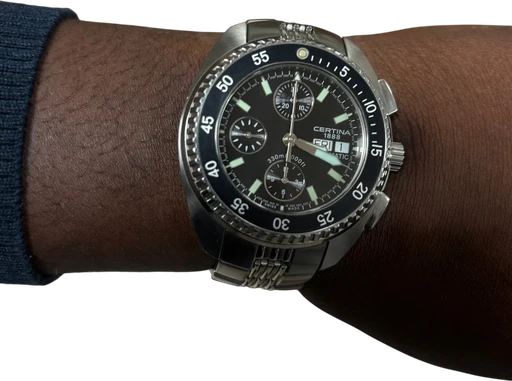 Title: DS-3 Chronograph limited edition
Brand: Certina
Model: DS-3 Chronograph limited edition
Ref: 674.7128.61
Category: Dykker
Diameter: 44mm
Functions: Kronograf, Dato, Ugedag
Year: 2019
Price: 12000
Condition: 7.5
Dial Color: Sort
Strap: Metal
Case material: Stål
Gender: Herre
Match: 100.0%
Billedet er ejet af Studts Vintage (152748) Et Certina ur